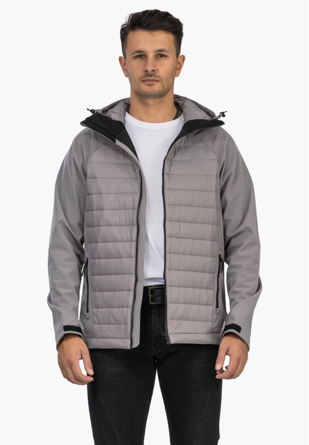 Kurtka Męska 4F Softshell Wiatroodporna Z Kapturem Szara 4FAW21TSOFM096