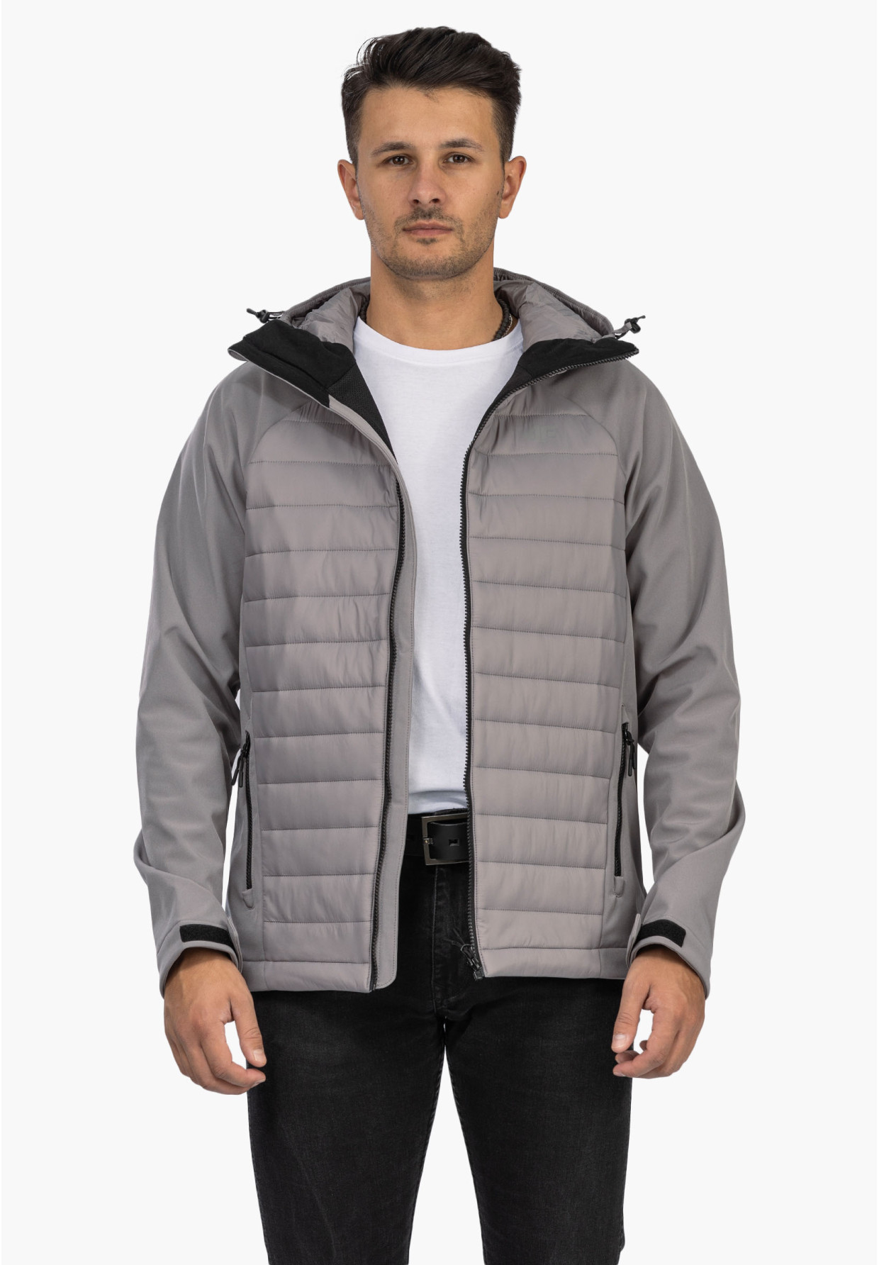 Kurtka Męska 4F Softshell Wiatroodporna Z Kapturem Szara 4FAW21TSOFM096