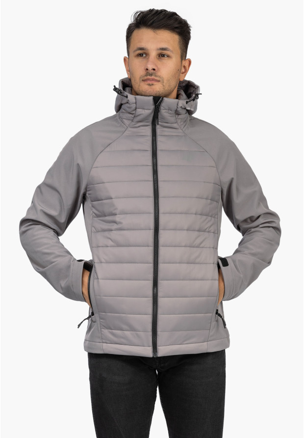 Kurtka Męska 4F Softshell Wiatroodporna Z Kapturem Szara 4FAW21TSOFM096