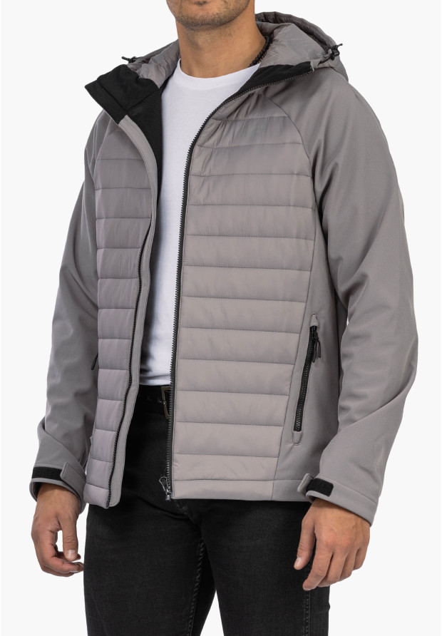 Kurtka Męska 4F Softshell Wiatroodporna Z Kapturem Szara 4FAW21TSOFM096