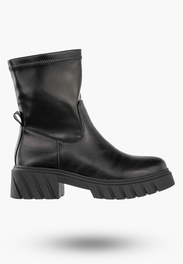 Botki Damskie Ekoskóra Buty Ocieplane Zimowe Gruba Podeszwa Czarne Jezzi RMR2502-8