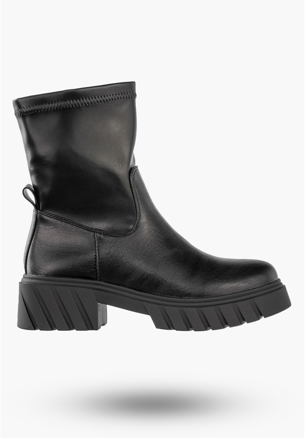 Botki Damskie Ekoskóra Buty Ocieplane Zimowe Gruba Podeszwa Czarne Jezzi RMR2502-8