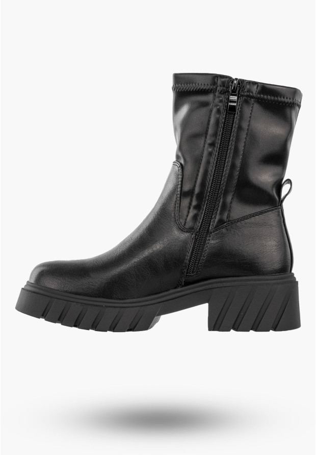 Botki Damskie Ekoskóra Buty Ocieplane Zimowe Gruba Podeszwa Czarne Jezzi RMR2502-8
