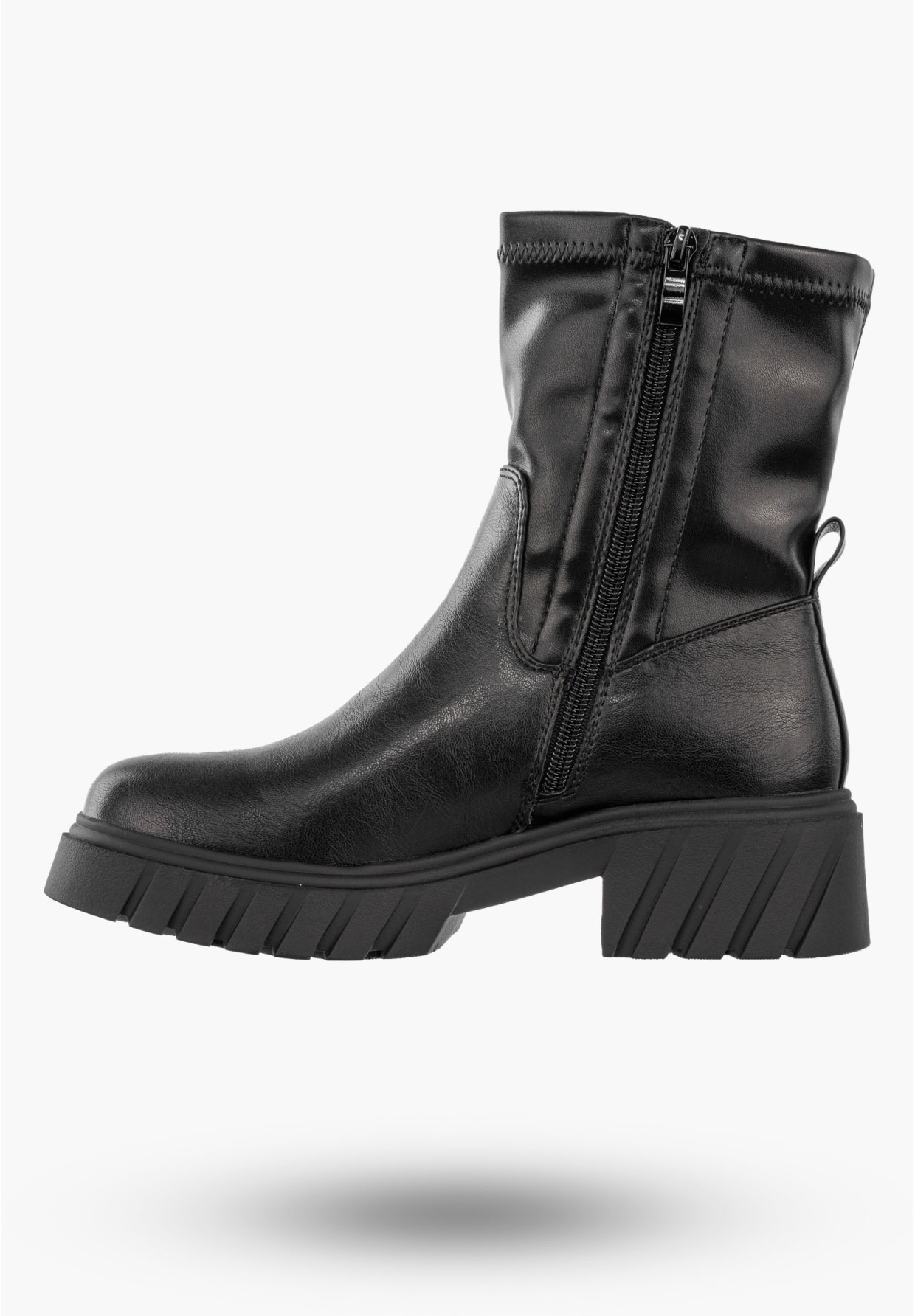 Botki Damskie Ekoskóra Buty Ocieplane Zimowe Gruba Podeszwa Czarne Jezzi RMR2502-8