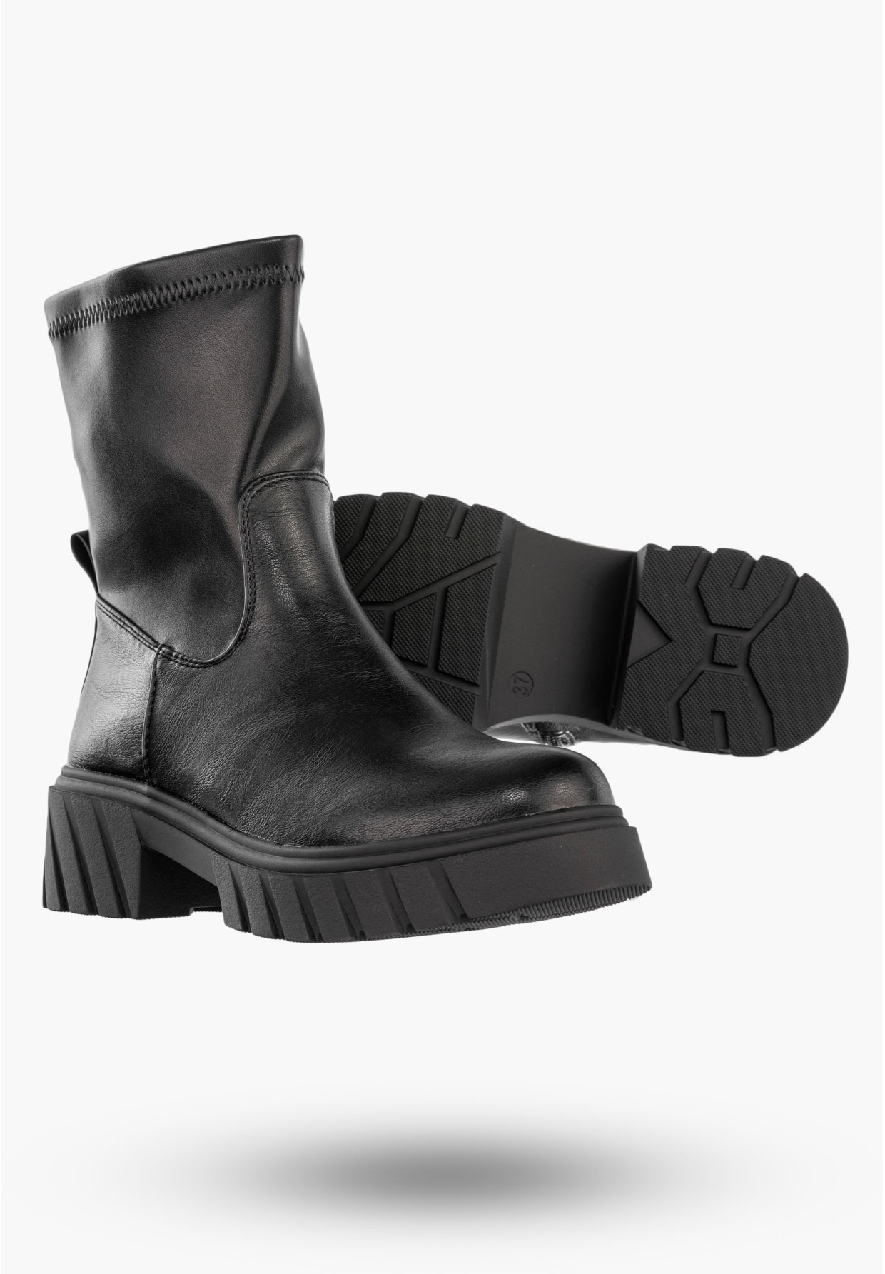 Botki Damskie Ekoskóra Buty Ocieplane Zimowe Gruba Podeszwa Czarne Jezzi RMR2502-8