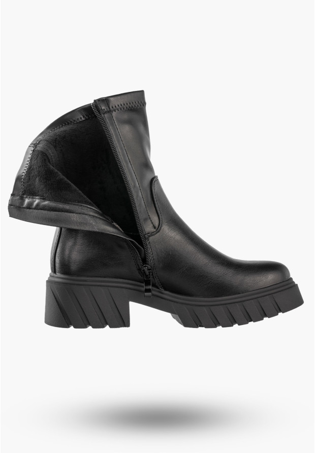 Botki Damskie Ekoskóra Buty Ocieplane Zimowe Gruba Podeszwa Czarne Jezzi RMR2502-8