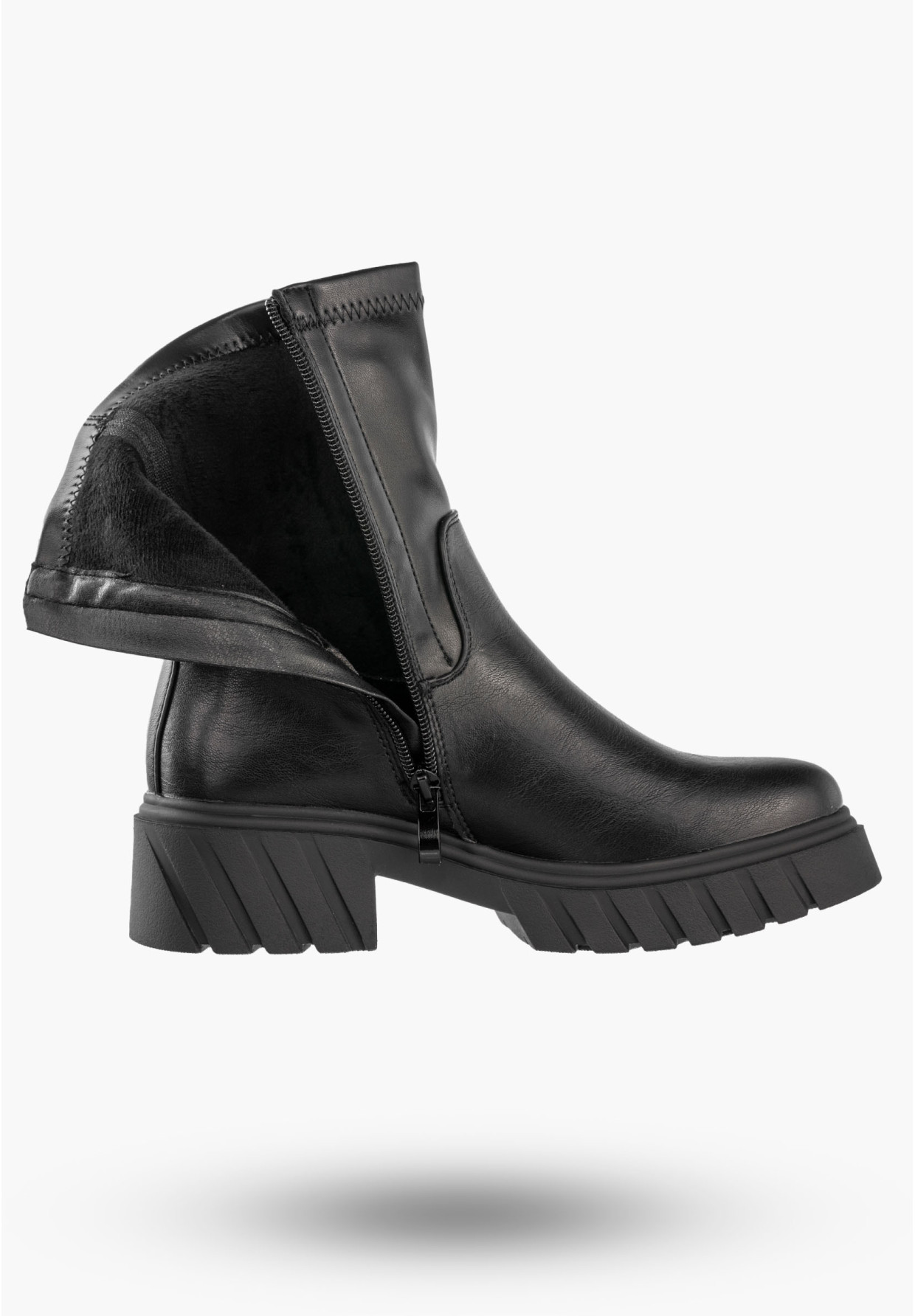 Botki Damskie Ekoskóra Buty Ocieplane Zimowe Gruba Podeszwa Czarne Jezzi RMR2502-8