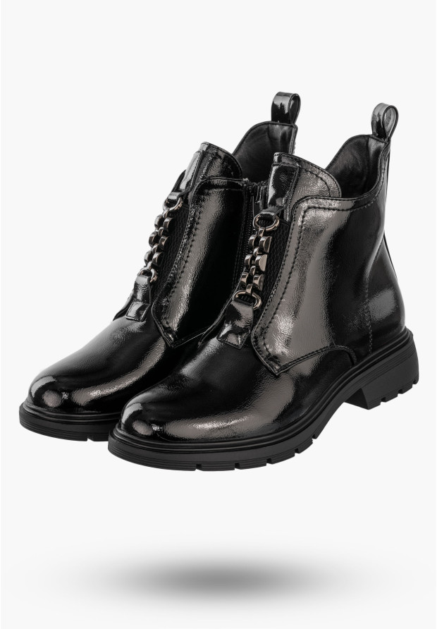 Botki Damskie Ekoskóra Buty Stylowe Ocieplane Na Zimę Czarne Jezzi RMR2501-8