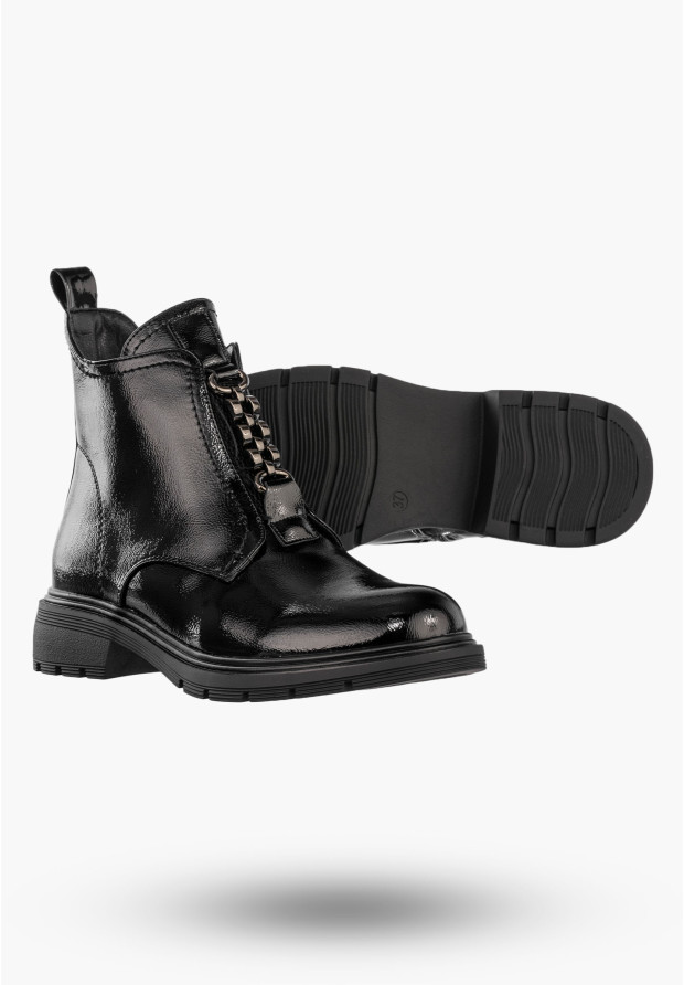 Botki Damskie Ekoskóra Buty Stylowe Ocieplane Na Zimę Czarne Jezzi RMR2501-8