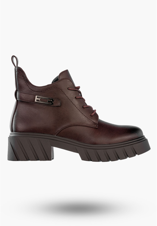 Botki Damskie Ekoskóra Buty Ocieplane Zimowe Gruba Podeszwa Bordowe Jezzi RMR2502-3