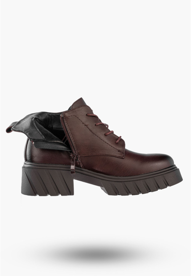 Botki Damskie Ekoskóra Buty Ocieplane Zimowe Gruba Podeszwa Bordowe Jezzi RMR2502-3