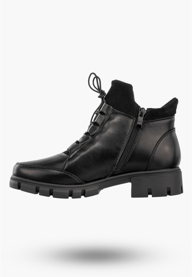 Botki Damskie Ekoskóra Buty Ocieplane Zimowe Na Zamek Czarne Jezzi RMR23123-12