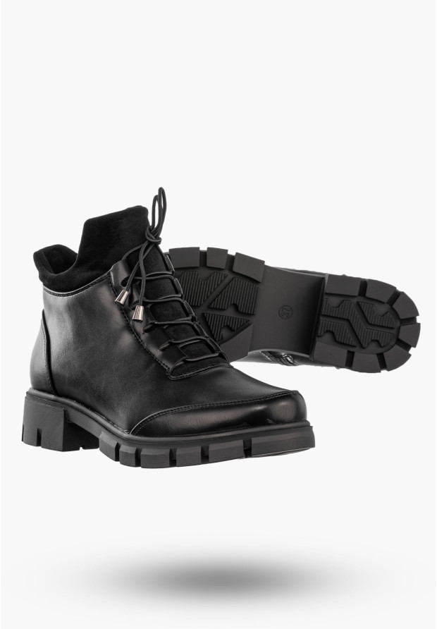 Botki Damskie Ekoskóra Buty Ocieplane Zimowe Na Zamek Czarne Jezzi RMR23123-12