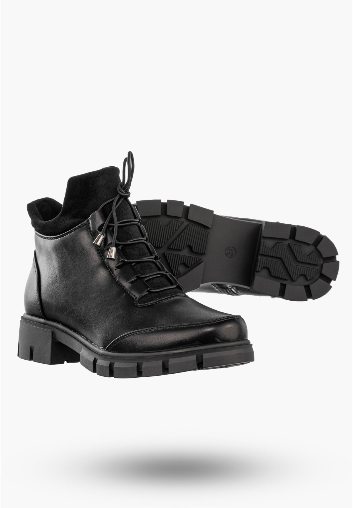 Botki Damskie Ekoskóra Buty Ocieplane Zimowe Na Zamek Czarne Jezzi RMR23123-12