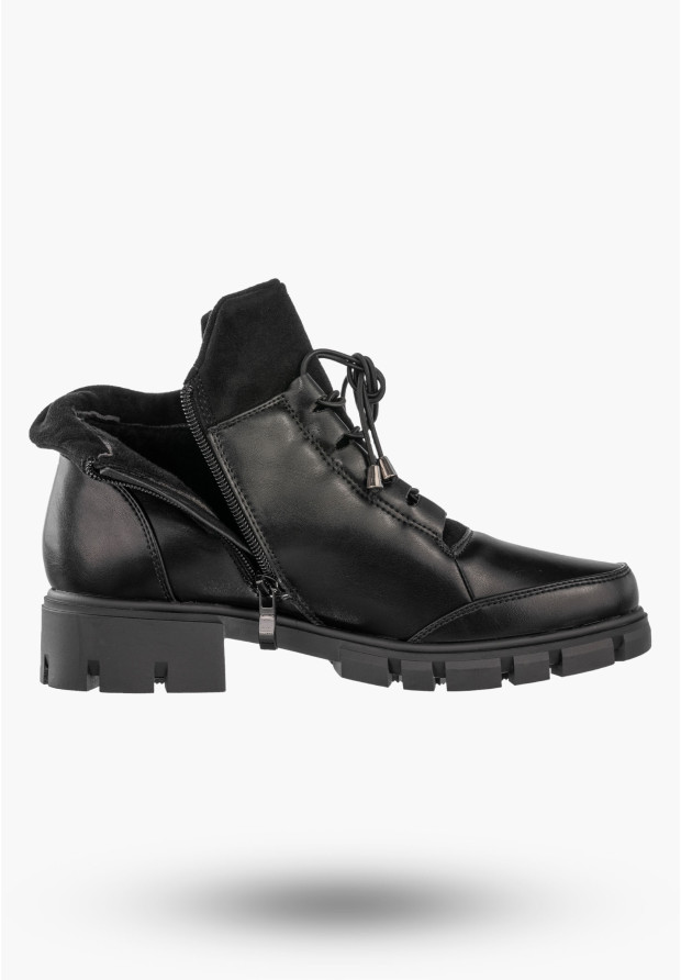 Botki Damskie Ekoskóra Buty Ocieplane Zimowe Na Zamek Czarne Jezzi RMR23123-12