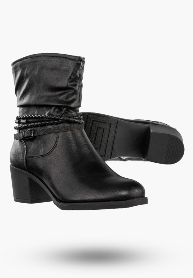 Botki Damskie Buty Zimowe Ocieplane Na Klocku Ekoskóra Czarne Jezzi ASA128-63