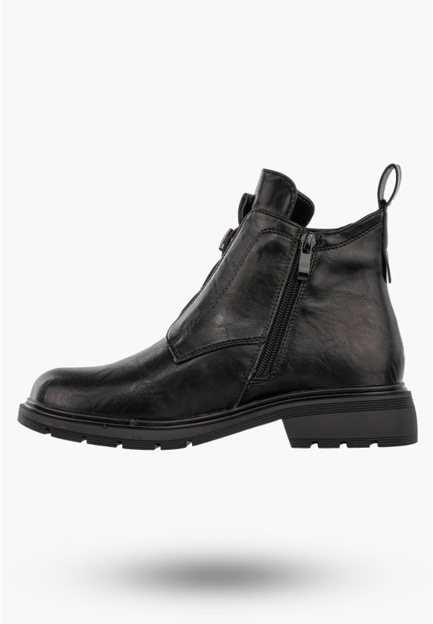 Botki Damskie Ekoskóra Buty Ocieplane Zimowe Wygodne Czarne Jezzi RMR2501-1