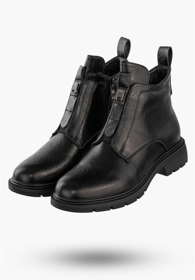 Botki Damskie Ekoskóra Buty Ocieplane Zimowe Wygodne Czarne Jezzi RMR2501-1