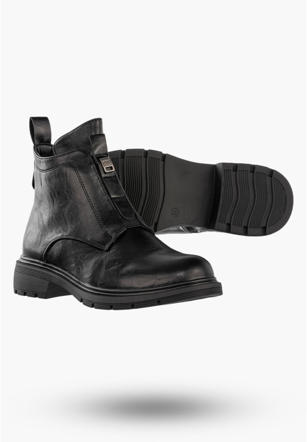Botki Damskie Ekoskóra Buty Ocieplane Zimowe Wygodne Czarne Jezzi RMR2501-1