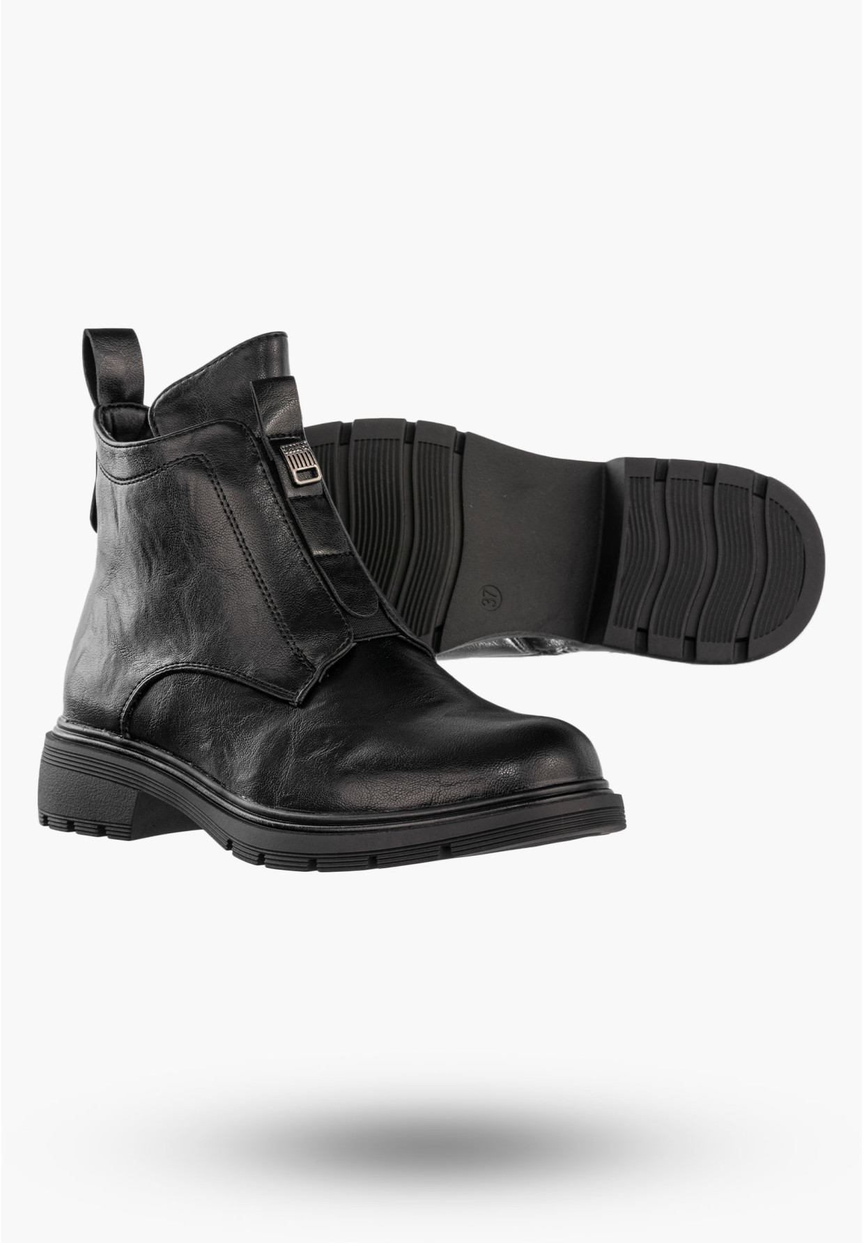 Botki Damskie Ekoskóra Buty Ocieplane Zimowe Wygodne Czarne Jezzi RMR2501-1