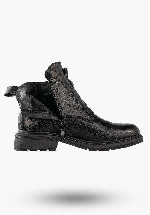 Botki Damskie Ekoskóra Buty Ocieplane Zimowe Wygodne Czarne Jezzi RMR2501-1