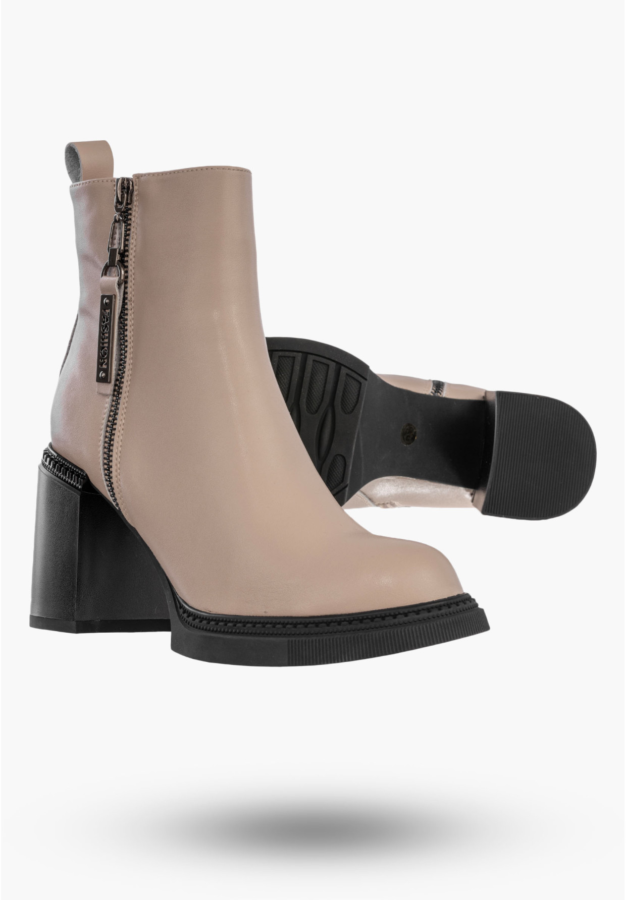 Botki Damskie Skórzane Buty Na Słupku Zimowe Ocieplane Beżowe Filippo DBT6641/24BE
