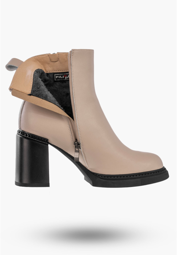 Botki Damskie Skórzane Buty Na Słupku Zimowe Ocieplane Beżowe Filippo DBT6641/24BE