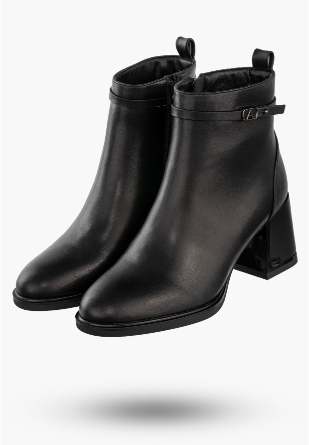 Botki Damskie Skórzane Eleganckie Buty Na Obcasie Zimowe Czarne Filippo DBT6544/24BK