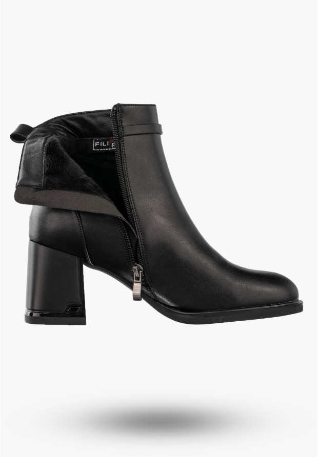 Botki Damskie Skórzane Eleganckie Buty Na Obcasie Zimowe Czarne Filippo DBT6544/24BK