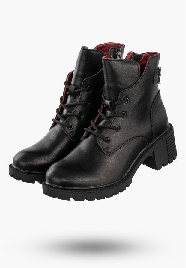 Botki Damskie Skórzane Na Obcasie Buty Na Zimę Wygodne Czarne Filippo DBT6491/24BK