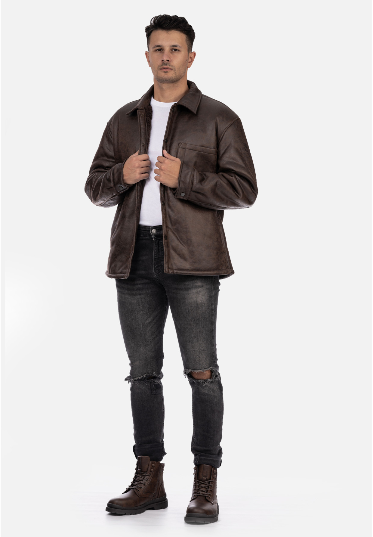 Kurtka Męska Overshirt Ocieplana Przejściowa Brązowa ZARA 0993/407/700