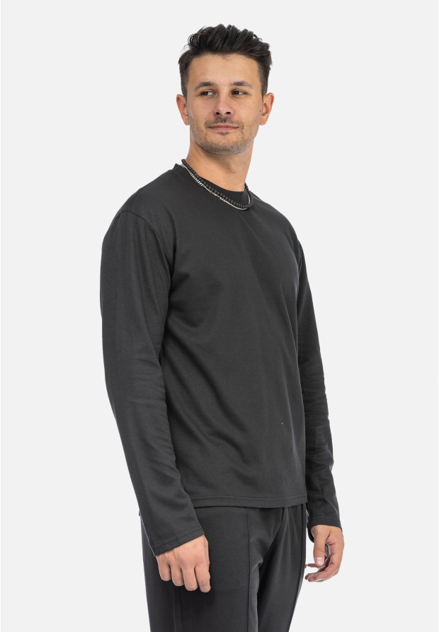 Komplet Męski Bluzka Longsleeve Spodnie Materiałowe Czarny Frilivin BM2055