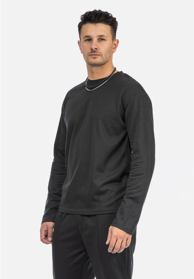 Komplet Męski Bluzka Longsleeve Spodnie Materiałowe Czarny Frilivin BM2055