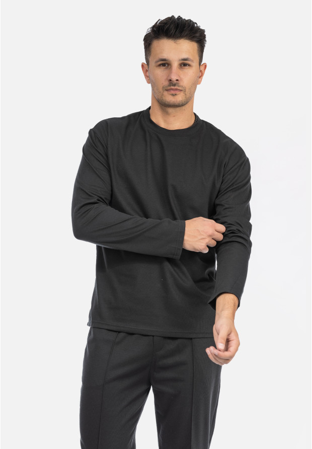 Komplet Męski Bluzka Longsleeve Spodnie Materiałowe Czarny Frilivin BM2055