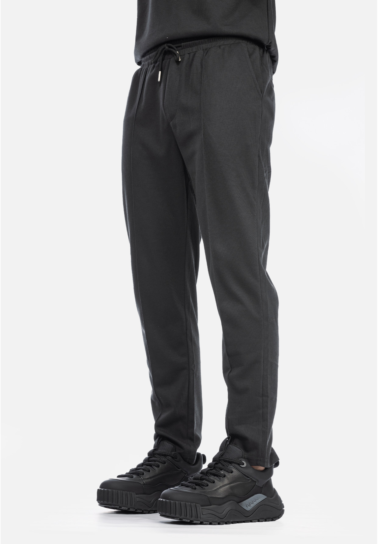 Komplet Męski Bluzka Longsleeve Spodnie Materiałowe Czarny Frilivin BM2055