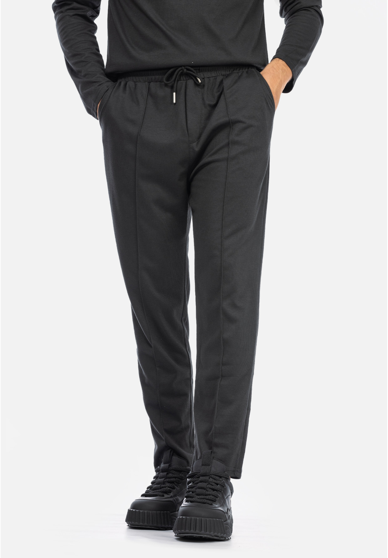 Komplet Męski Bluzka Longsleeve Spodnie Materiałowe Czarny Frilivin BM2055