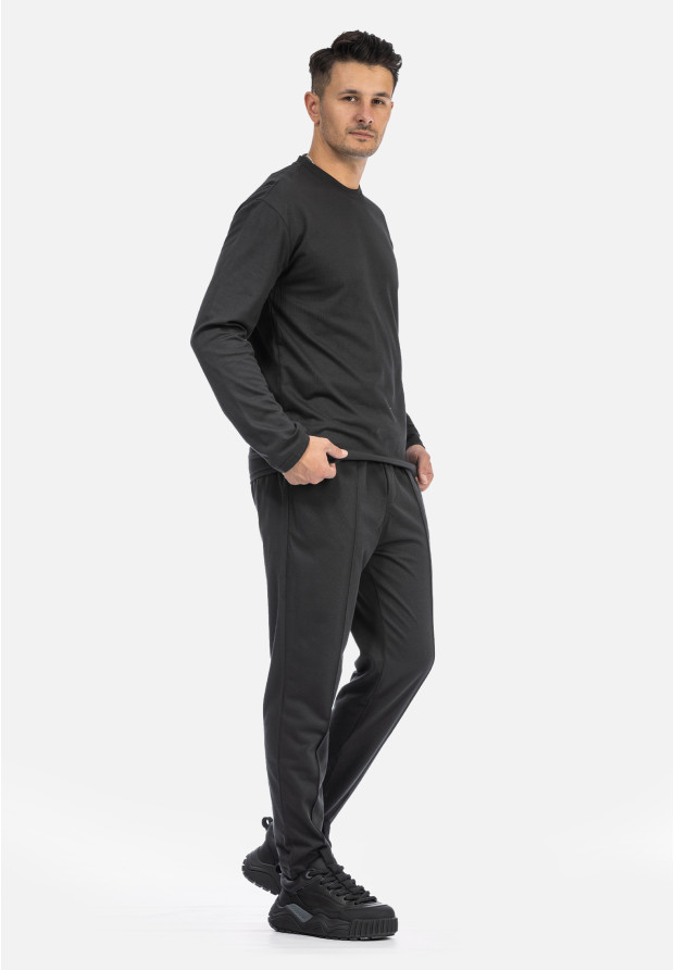 Komplet Męski Bluzka Longsleeve Spodnie Materiałowe Czarny Frilivin BM2055