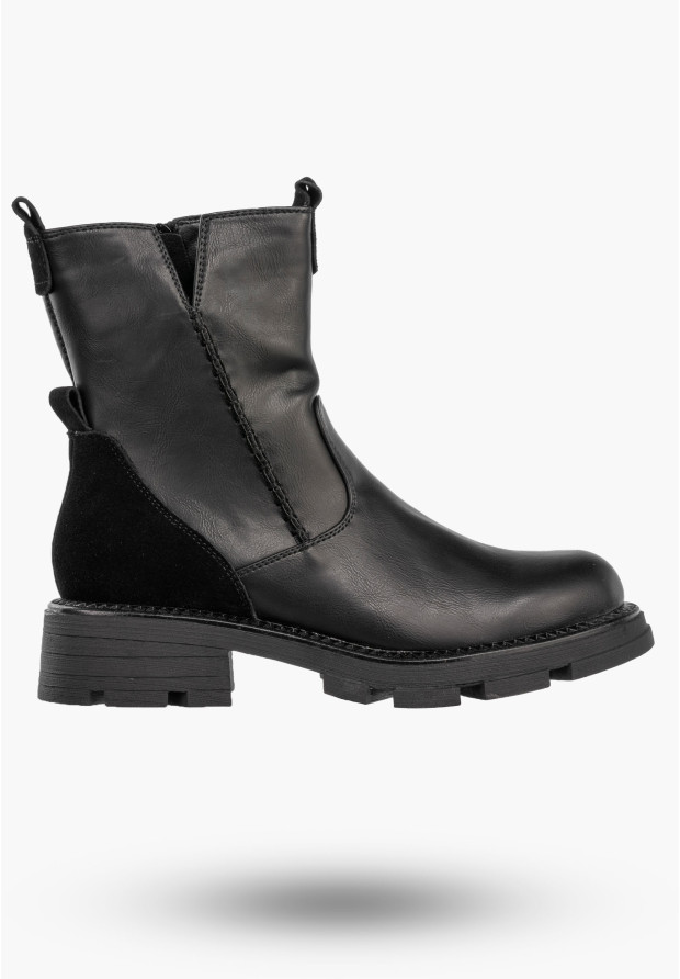 Botki Damskie Buty Ocieplane Zimowe Ekoskóra Zamsz Czarne Potocki 24-96302BK