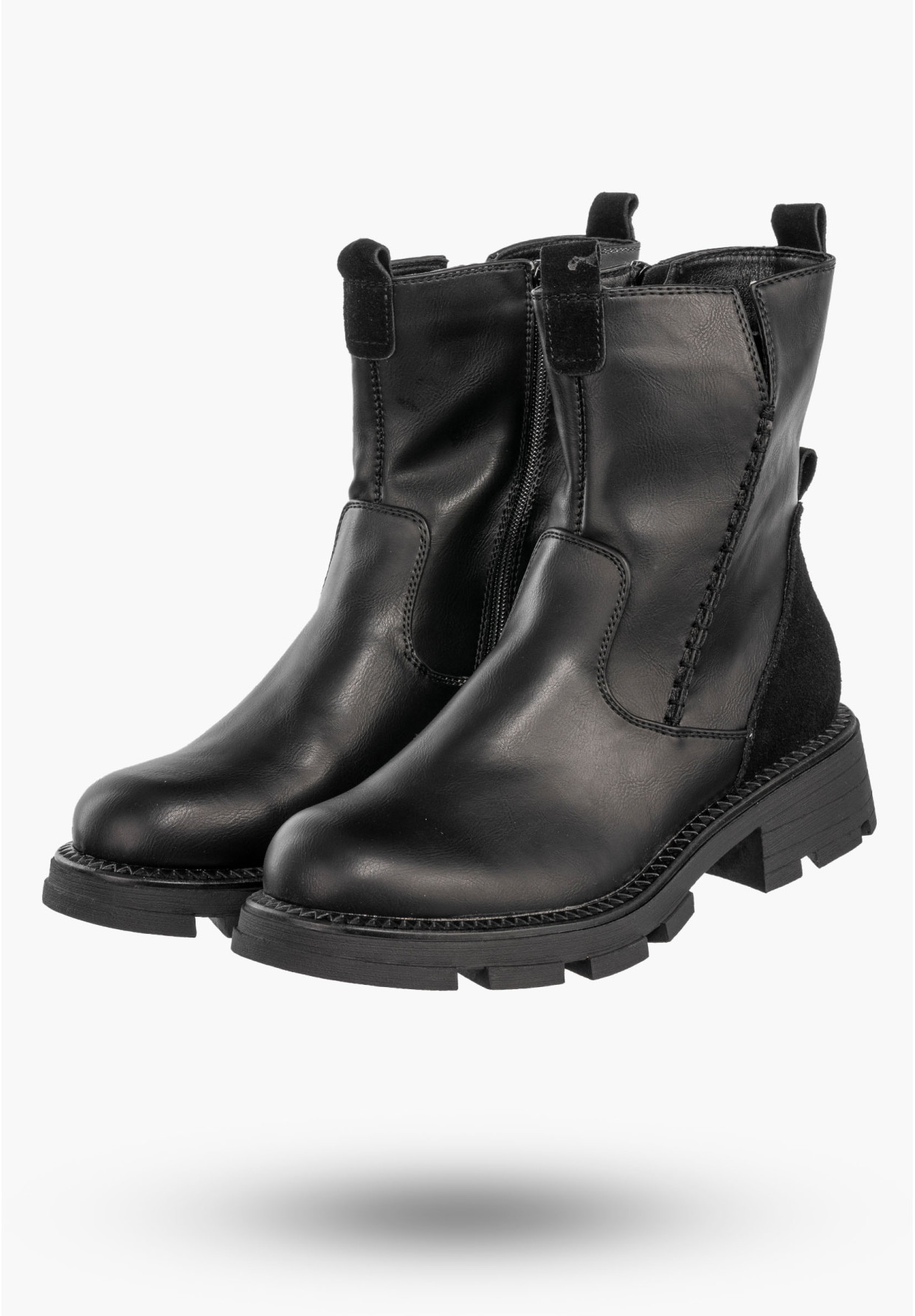 Botki Damskie Buty Ocieplane Zimowe Ekoskóra Zamsz Czarne Potocki 24-96302BK