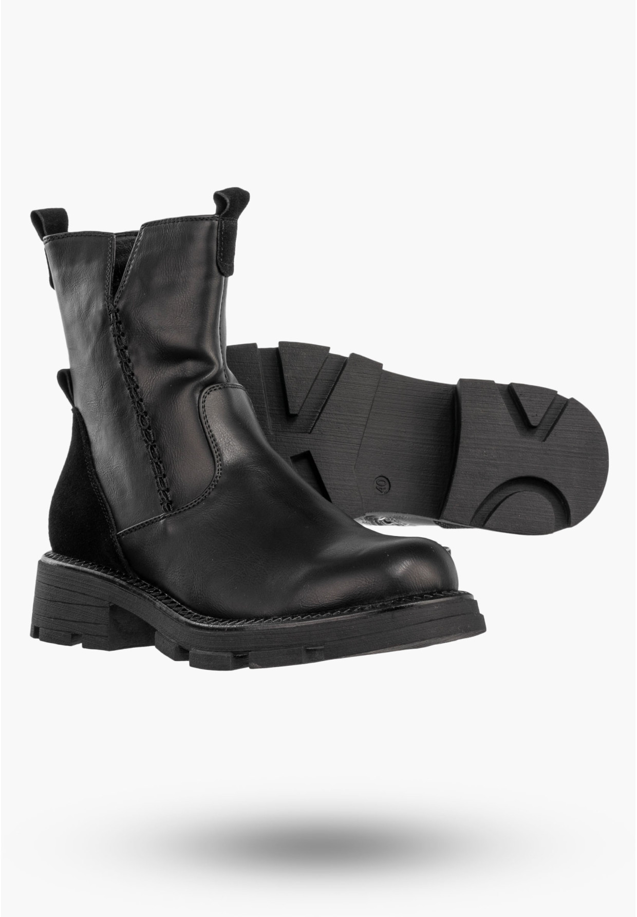 Botki Damskie Buty Ocieplane Zimowe Ekoskóra Zamsz Czarne Potocki 24-96302BK