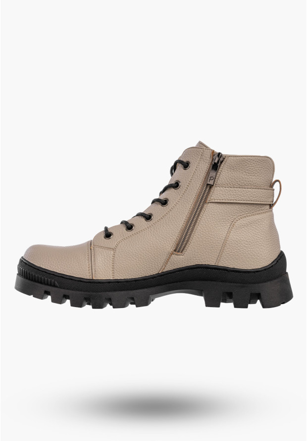 Trapery Damskie Ekoskóra Buty Ocieplane Trzewiki Zimowe Khaki Lico Potocki 24-12168KHPU