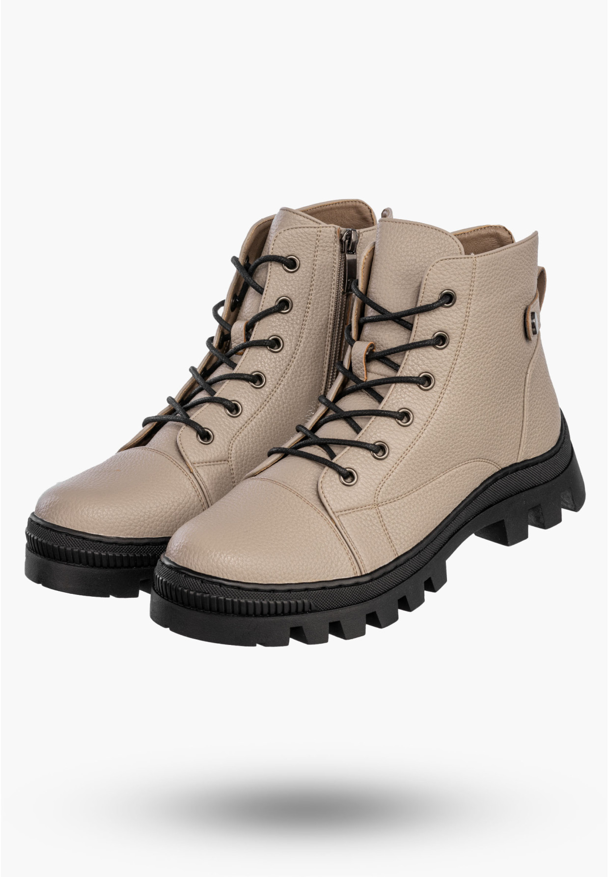 Trapery Damskie Ekoskóra Buty Ocieplane Trzewiki Zimowe Khaki Lico Potocki 24-12168KHPU
