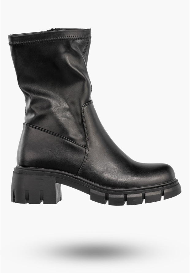 Botki Damskie Ekoskóra Buty Ocieplane Klasyczne Zimowe Modne Czarne Potocki 24-11308BK