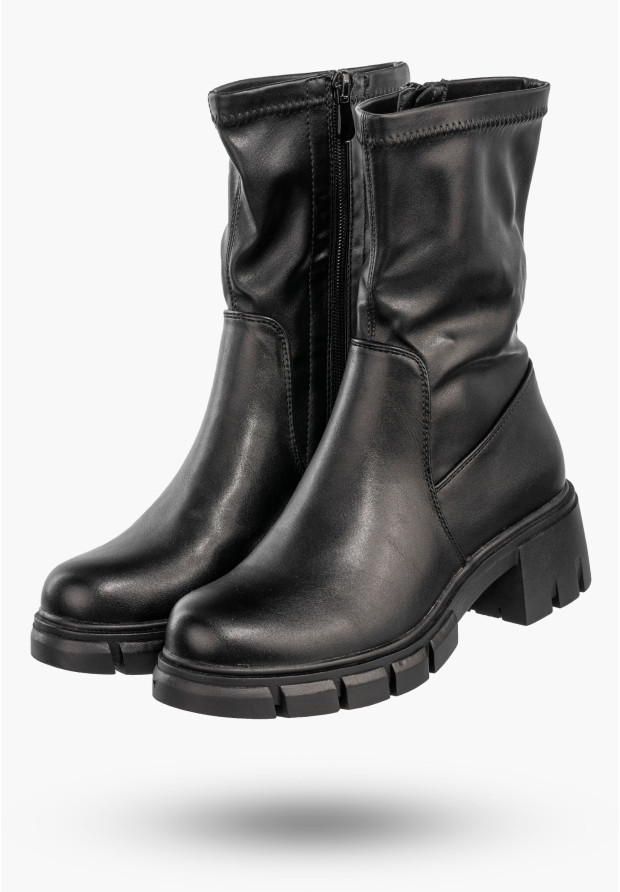 Botki Damskie Ekoskóra Buty Ocieplane Klasyczne Zimowe Modne Czarne Potocki 24-11308BK