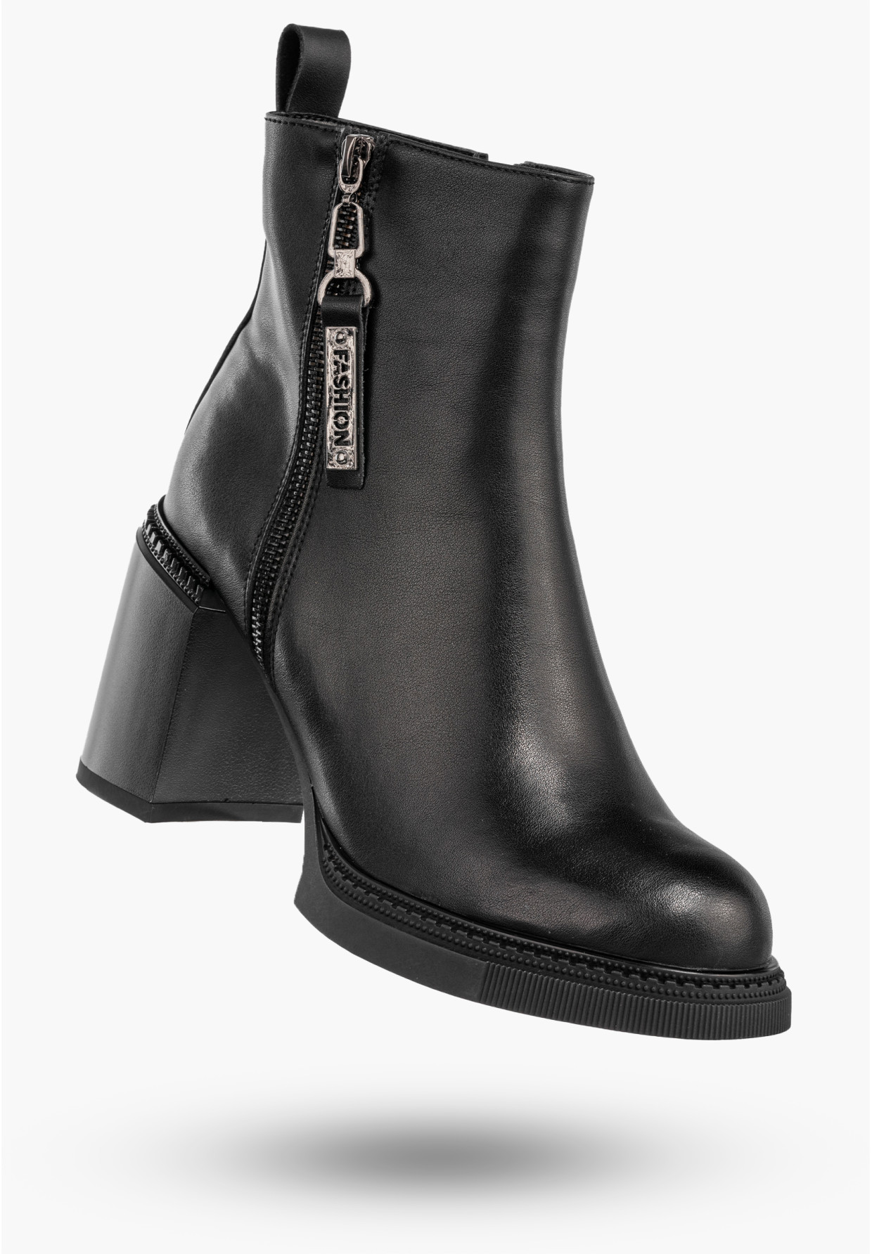 Botki Damskie Skórzane Buty Na Słupku Zimowe Ocieplane Czarne Filippo DBT6641/24BK