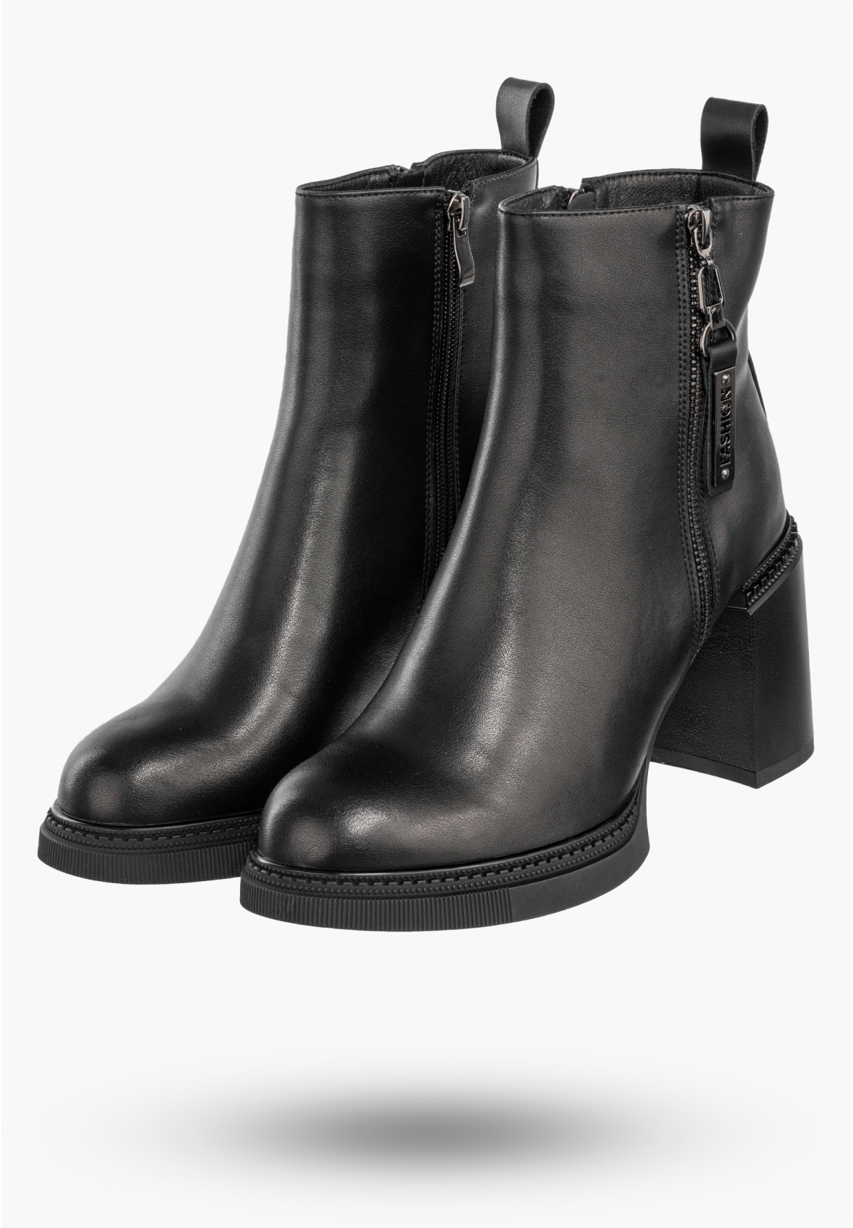 Botki Damskie Skórzane Buty Na Słupku Zimowe Ocieplane Czarne Filippo DBT6641/24BK