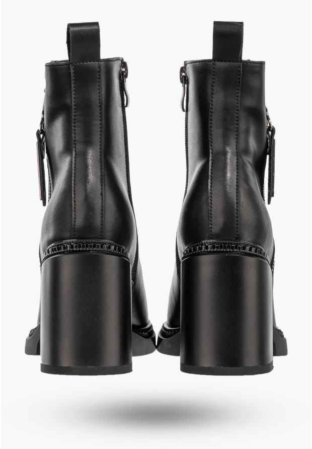 Botki Damskie Skórzane Buty Na Słupku Zimowe Ocieplane Czarne Filippo DBT6641/24BK