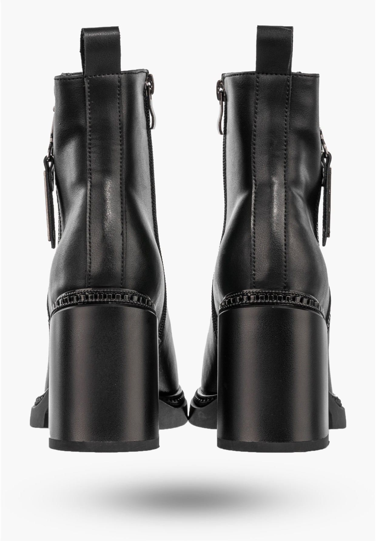 Botki Damskie Skórzane Buty Na Słupku Zimowe Ocieplane Czarne Filippo DBT6641/24BK