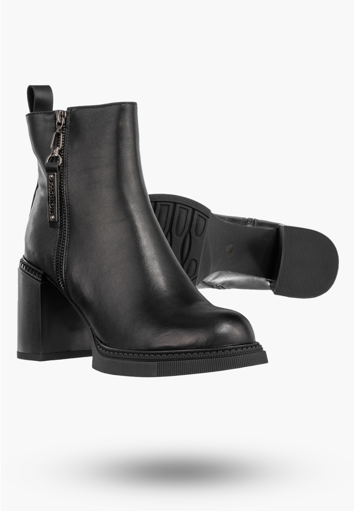 Botki Damskie Skórzane Buty Na Słupku Zimowe Ocieplane Czarne Filippo DBT6641/24BK