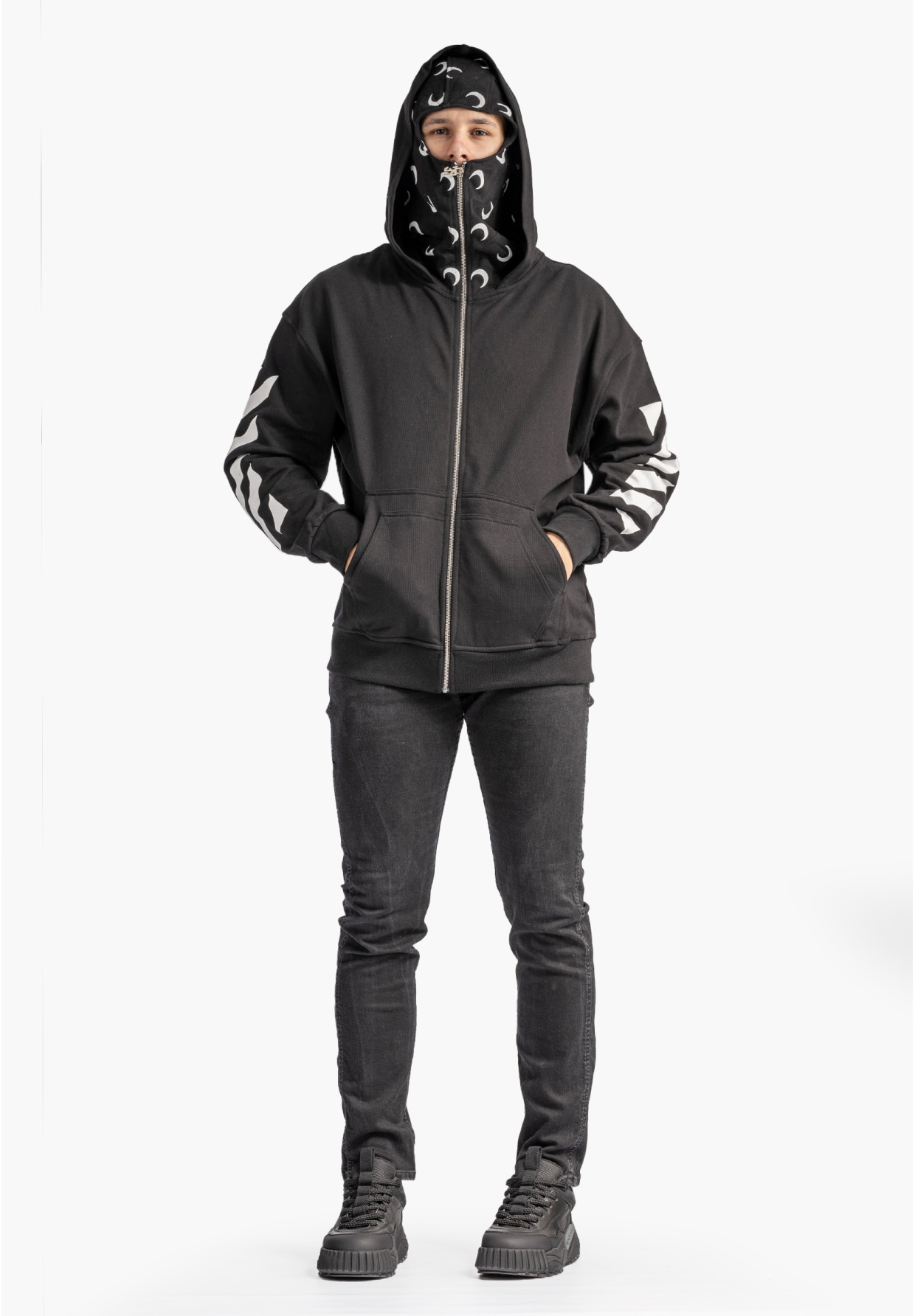 Bluza Rozpinana Męska Z Kapturem i Kominiarką Czarna Plus Eighteen FR-7602